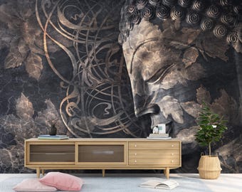 Metallic Buddha Zen Peel and Stick Wallpaper – Luxe Leaf Pattern Marble Yoga Wall Mural