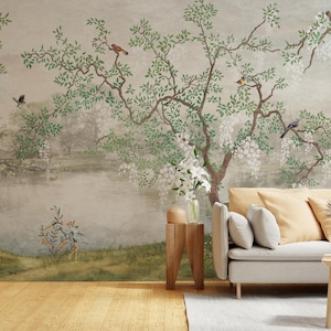 Peel and Stick Tree Leaves Wall Mural | Lush Green Living Room Removable Wallpaper | Nature Wallpaper of Forest Foliage Room Wall Decor