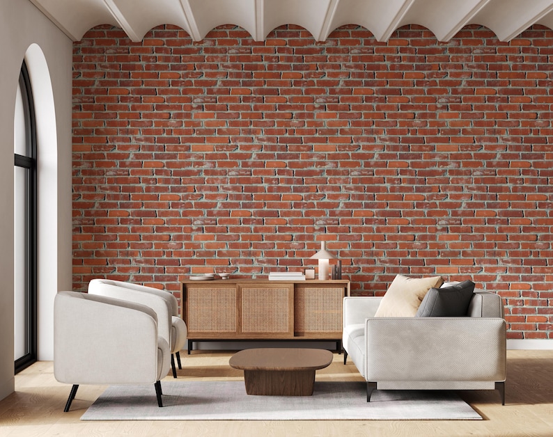 Faux Red Brick Peel and Stick Wallpaper | Rustic Industrial Farmhouse ...