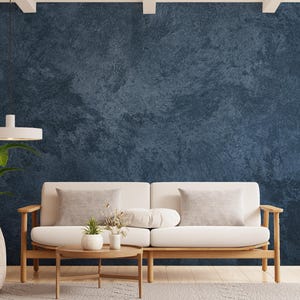 Blue Venetian Stucco Peel and Stick Wallpaper – Textured Concrete Look | Office & Home Teal Royal Blue Wall Decor | Any Custom Size