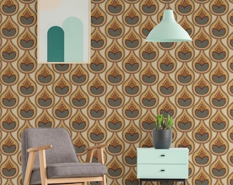 Vintage Art Deco Floral Teardrop Pattern Removable Wallpaper Retro Gold Brown Elegant Wall Decor