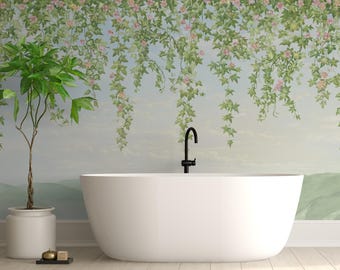 Ivy Green Floral Wallpaper | Vintage Foliage Botanical Peel and Stick Nature inspired Mural