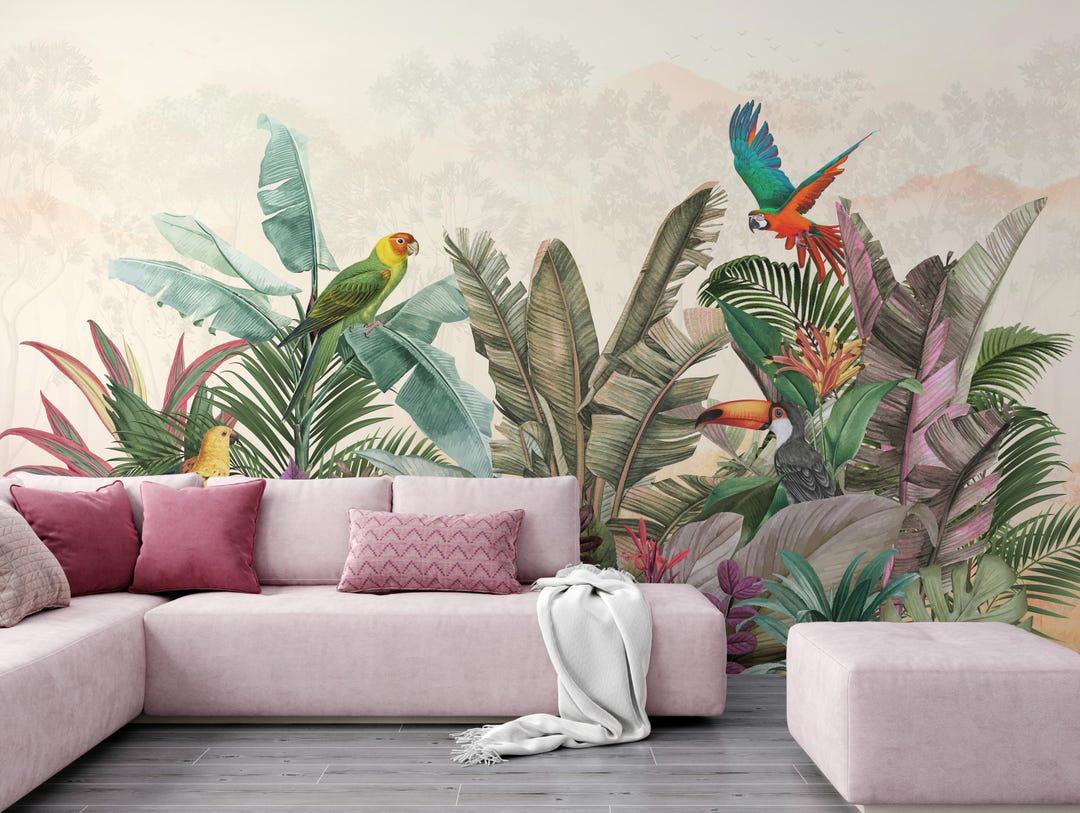 Parrot and Toucan Tropical Wallpaper | Lush Green Jungle Peel and Stick ...