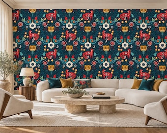 Folk Art Woodland Peel and Stick Wallpaper