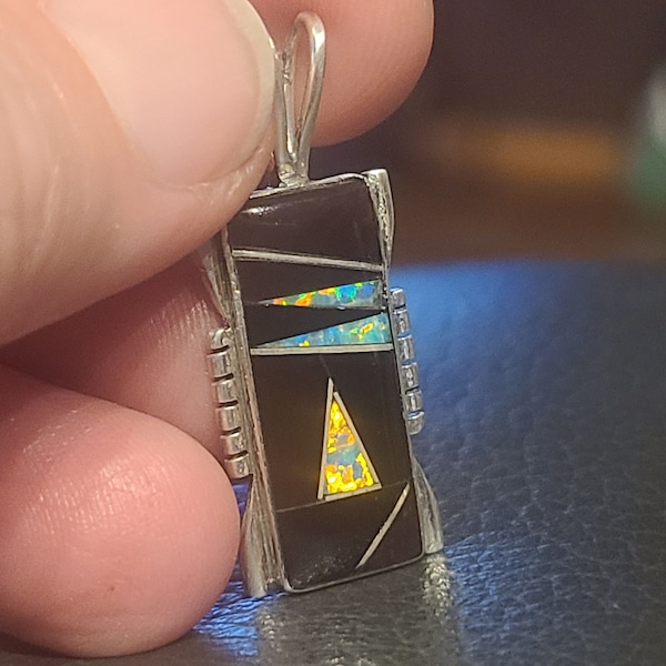 You pick VINTAGE sterling silver inlay pendant with either mother of pearl of opal inlay