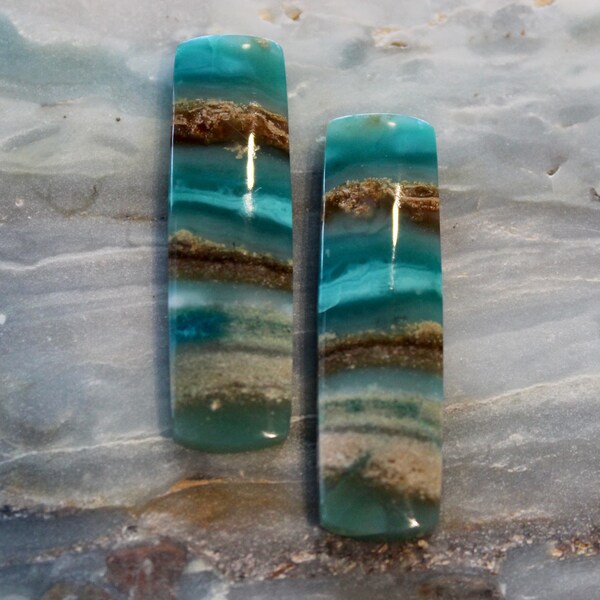 RESERVED for SAMANTHA - Blue Opal Wood cabochon set from Indonesia, cabochon pair for earrings, matching stone cabochons, opal cabochon set