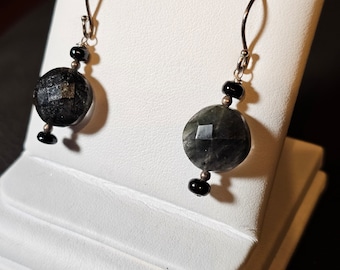 Black tourmalated quartz stone and Sterling silver earrings by EvyDaywear, handmade one of a kind earrings