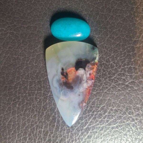 Native Copper in chalcedony, and/or Gem Silica Bacan stone, Gem Silica chrysocolla cabochon, Indonesian Plume agate cabochon