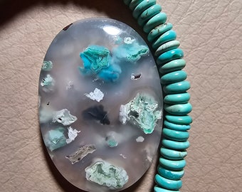 Native copper and chrysocolla in chalcedony Chrysocolla and copper in agate cabochon, from Indonesia, gem silica chrysocolla cab, teardrop