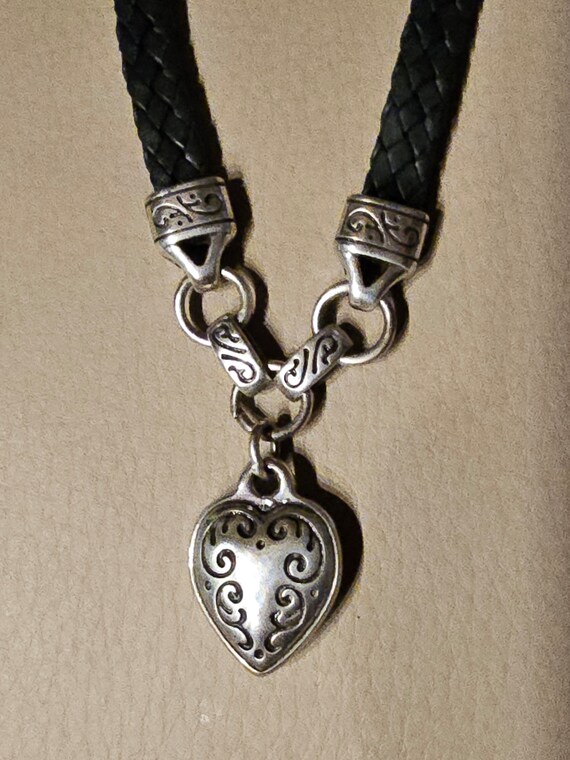 VINTAGE Brighton heart necklace on black leather - image 1