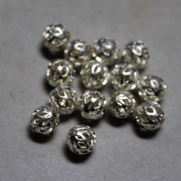 Set of two round Sterling silver beads, Flower Motif sterling beads, destash, jewelry making, 5 mmm round  or 3 mm round beads