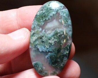 Green and Blue Moss agate cabochon, 41.5 x 23 x 6.2 mm Garden cabochon, Indonesian Plume agate cabochon, Lodilite, Quartz, plume agate