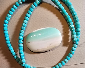Natural Hubei Turquoise Beads and/or Blue Opal large oval cabochon, Scenic opal from Indonesia