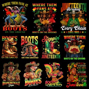 20+ juni Boots On The Ground png-bundel, cowgirl Where Them Fans At png, Black Cowgirls, Steppin' Into Juneteenth 1865 png, Afrikaanse vrouw