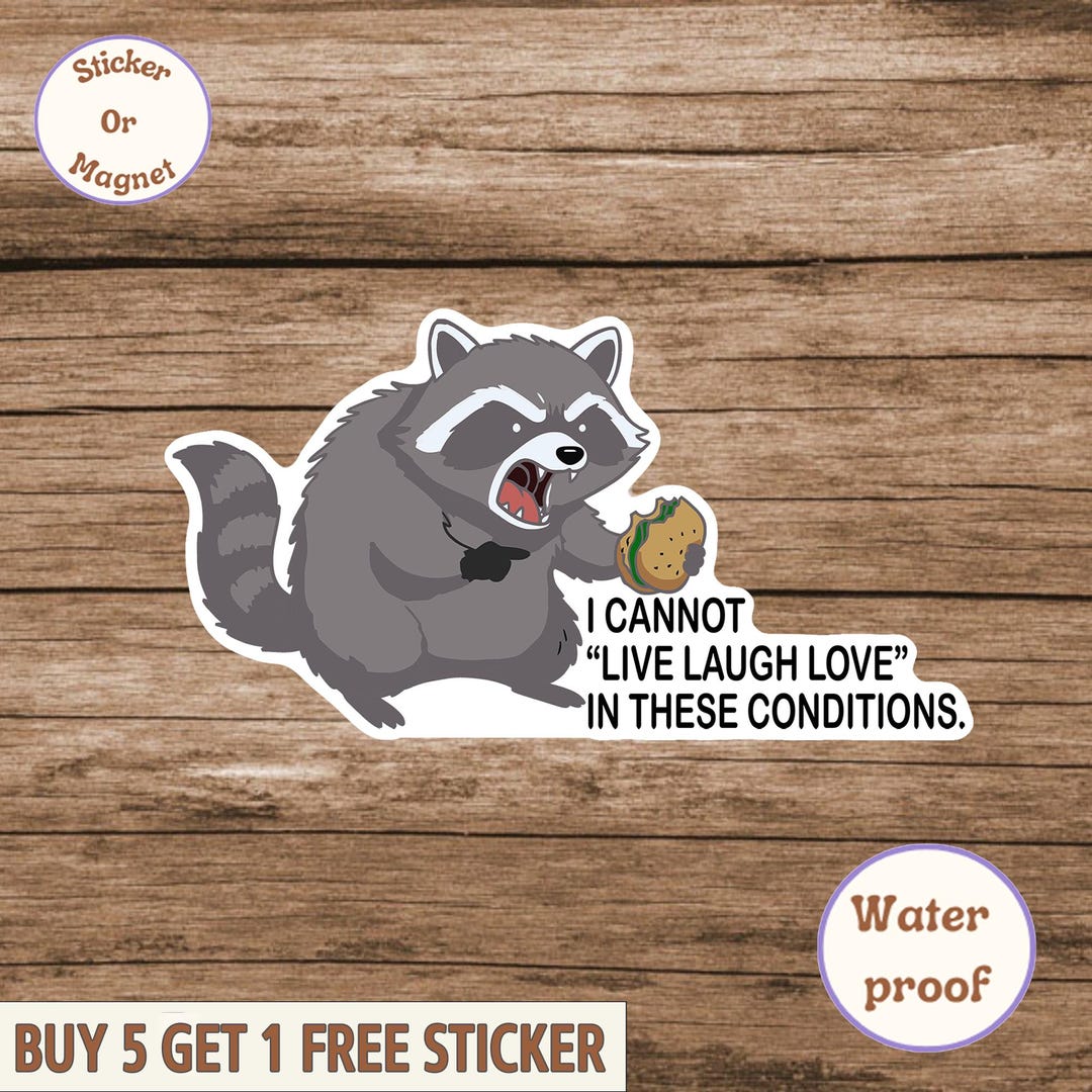 Angry Raccoon Sticker: I Cannot Live Laugh Love in These Conditions ...