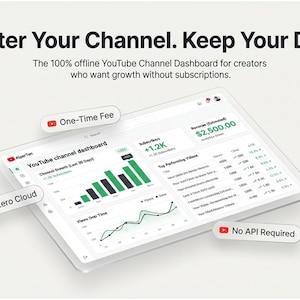 YouTube Channel Dashboard, Growth Forecast and Analytics Tool, Offline HTML, No API, Instant Download