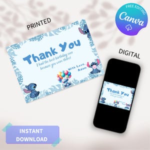 Steek aangepaste bedankkaart, bedankkaart verjaardag, themasteeksjabloonkaart, digitale kaart, bewerkbare bedankkaart, digitale download