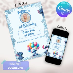 Stitch Birthday Invitation, Custom Invitation, Digital Birthday Invitation, Stitch Template Invite, Editable Invitation, Digital Download