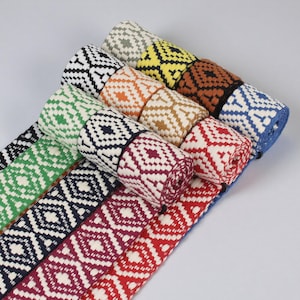 1.5 inches polyester cotton webbing-Diamond and Dot Pattern webbing for Bag Making, DIY Straps - Durable & Colorfast,E-B113