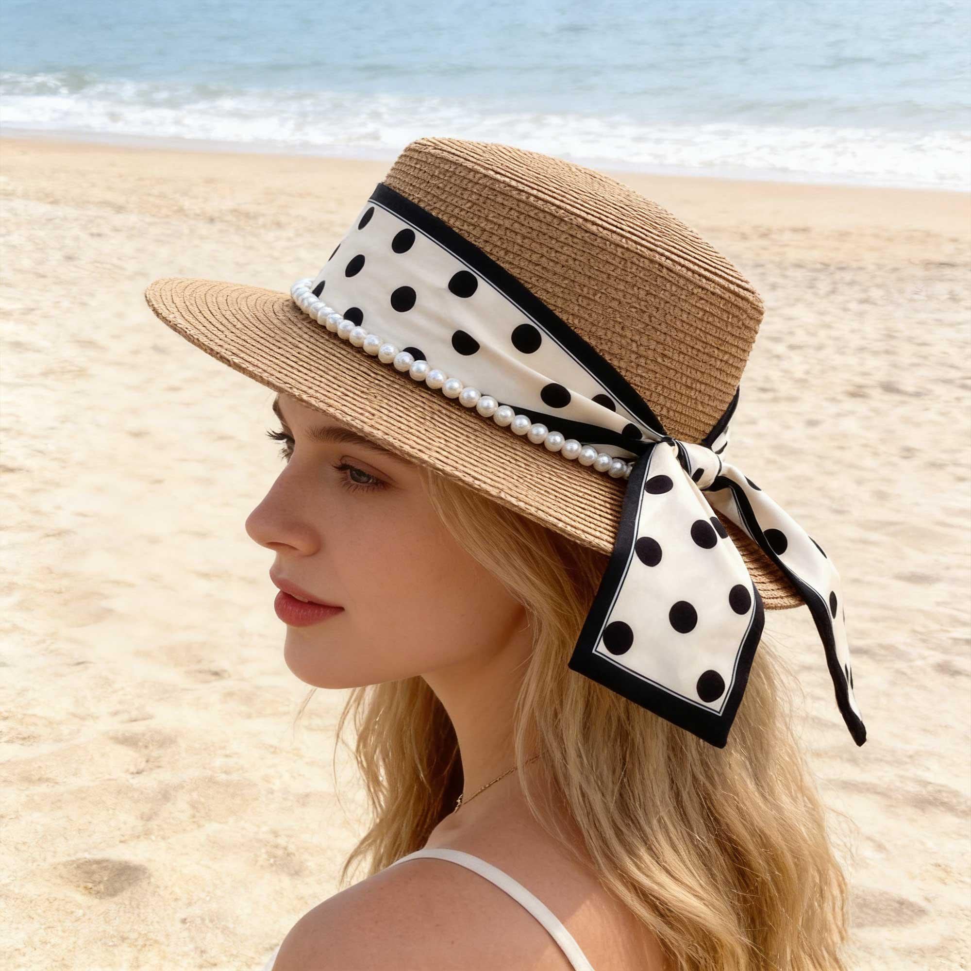 帽子 nit alcove Black polka dot straw hat Polka dot beret | nit alcove