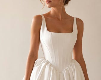 White Satin Corset Wedding Dress MIRA, Princess Wedding Gown, Strapless Bridal Dress, A Line Wedding Dress, Bridal Gown Custom Wedding Dress