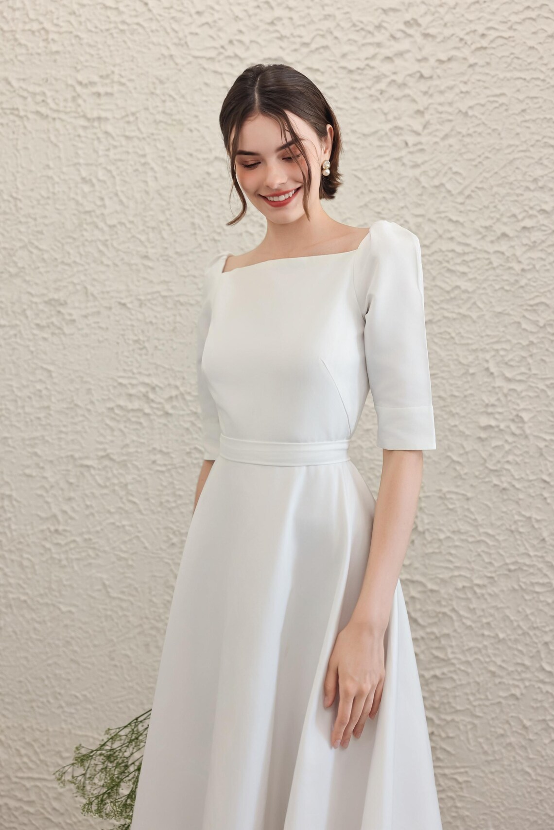 Modern Square Neck Wedding Dress, Romantic White Dress, Minimalist ...