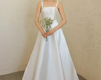 Taffeta White Wedding Dress, Minimalist Ball Gown
