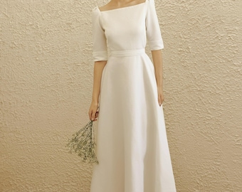 Modern Taffeta Wedding Dress, Square Neck, Minimalist Elegant Gown