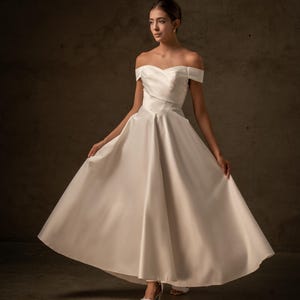 Drop Waist Wedding Dress, Satin Ball Gown, Minimalist Bridal Dress, Elegant Custom Wedding Gown, Couture Wedding Dress, Custom Wedding Dress