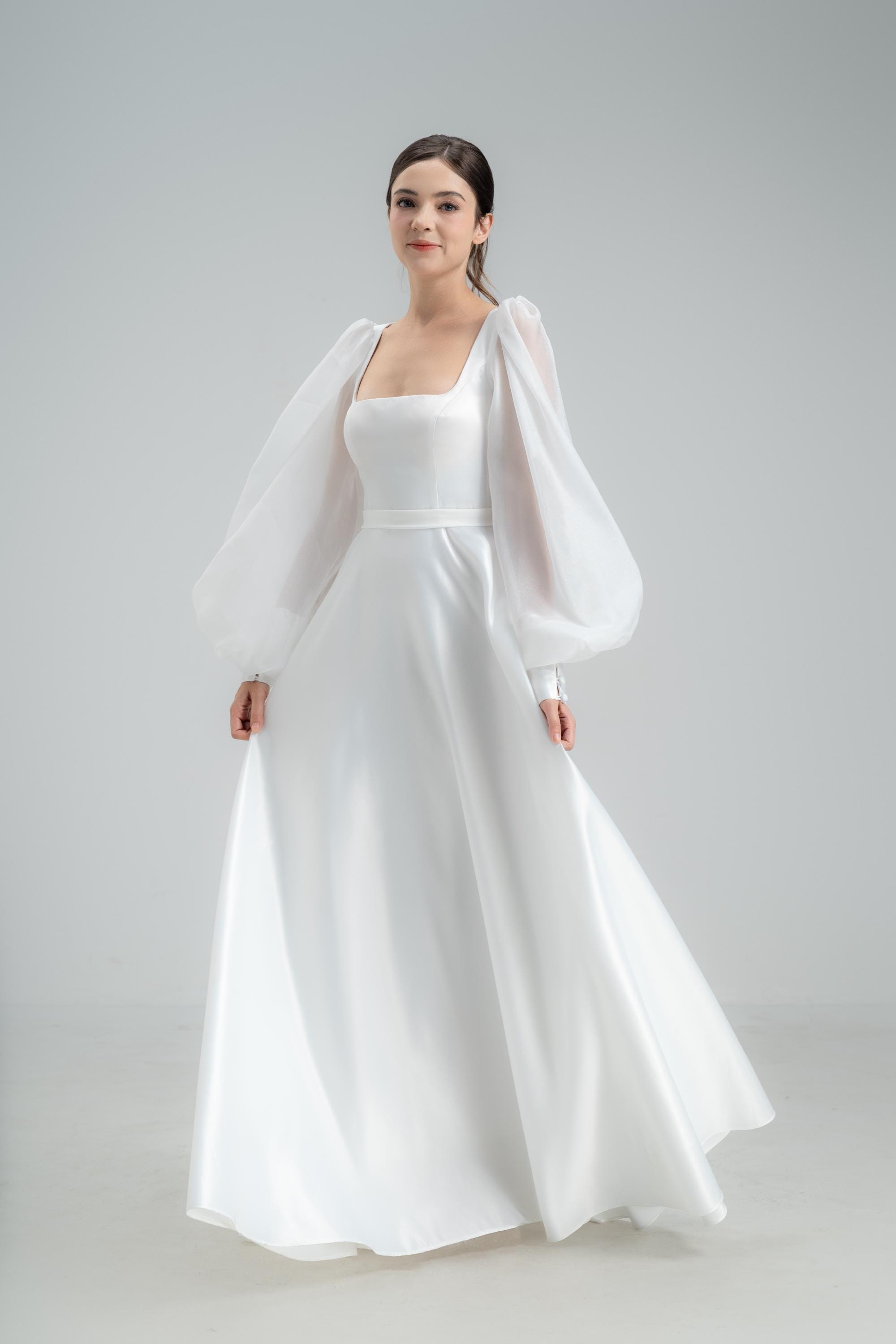 White Satin Dress Long Sleeve - Etsy