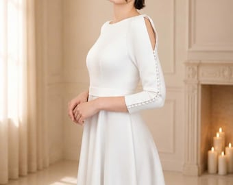 AUREN witte satijnen zijden trouwjurk, minimalistische baljurk trouwjurk, elegante bruidsjurk, aangepaste trouwjurk, prinses trouwjurk