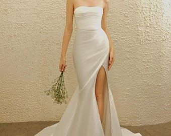 Elegant White Satin Bridal Gown, Off-Shoulder Wedding Dress