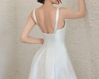 White Taffeta Wedding Dress, Minimalist Ball Gown