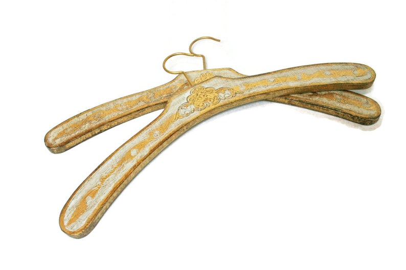 Rare Vintage Florentine Clothes Hangers /  Two Silver and Gold image 0