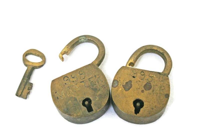 Two Vintage Locks and One Key  /  Small Brass Padlocks  / image 0