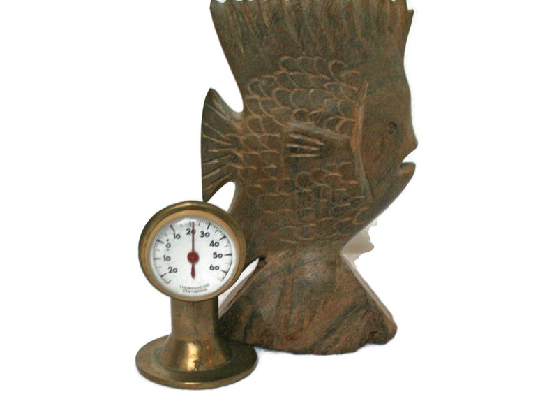Vintage Nautical Looking Thermometer  /  Brass Thermetre image 0