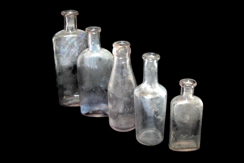 Vintage Clear Bottles  / Five Bottles  /  Flower Vases  / image 0