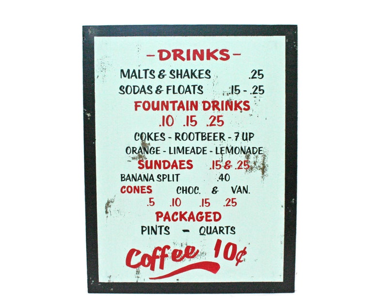 Vintage Wood Handpainted Sign  /  Soda Fountain  /  Coffee image 0
