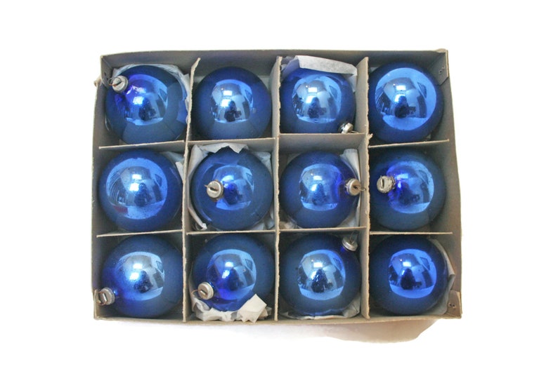 Vintage Blue Ornaments  /  12 Ornaments in Box for Small Tree image 0