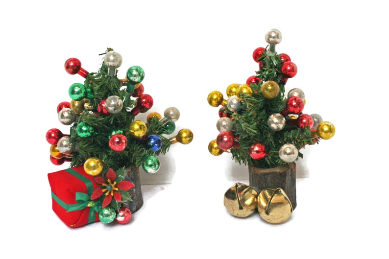 Vintage Christmas Trees  /  Two Handmade Mini Decorated image 0
