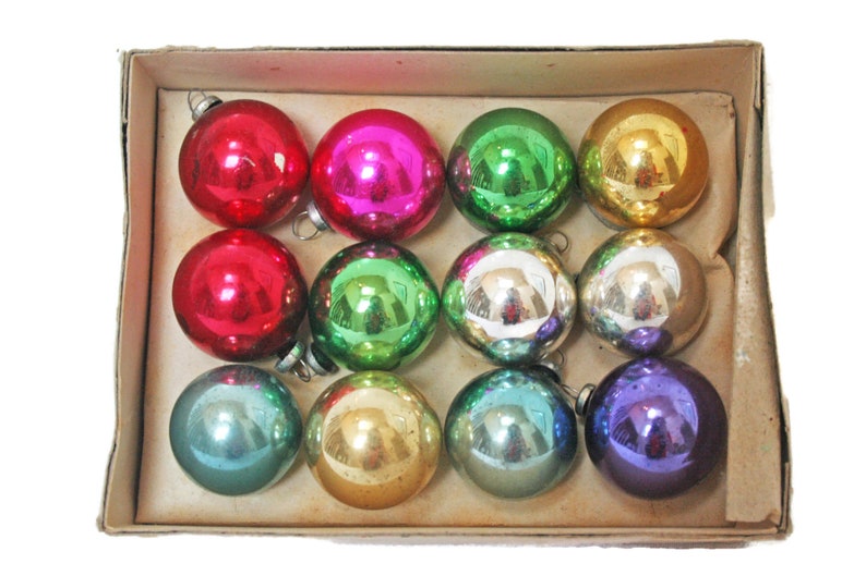Vintage 1/2 Diameter Ornaments  /  12 Ornaments in Box image 0