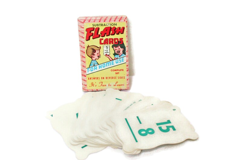 Vintage Flash Cards  /  Subtraction Flashcards  /  Educational image 0