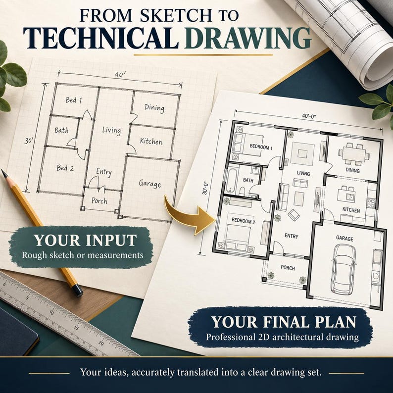 Custom 2D Autocad Floor Plan, Sketch to CAD Drawing, Architectural ...