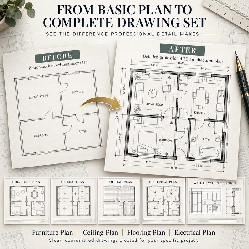 Custom 2D Autocad Floor Plan, Sketch to CAD Drawing, Architectural ...