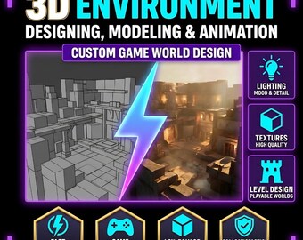 Aangepast 3D-spelomgevingsontwerp voor Unity en Unreal Engine Fantasiewerelden, strijdarena's, low Poly HD-middelen, texturen, verlichting, modellen