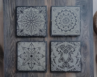 Set of 4 Mandala Pattern Stone Coasters – Personalised Laser Engraved