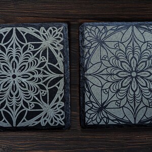 Set of 2 Mandala Pattern Stone Coasters – Personalised Laser Engraved