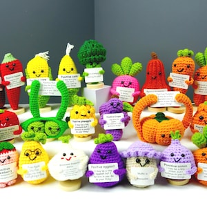 Muñecos de energía emocional de frutas y verduras, tejidos a mano: sentimientos personalizados, regalos de gratitud y regalos para amantes de las plantas.