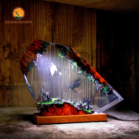 Toothless & Light Fury Epoxy Resin Lamp | HTTYD Night Light | Handmade Desk Lamp | Dragon Diorama | Bedroom Decor Gift Idea | Handmade Lamp