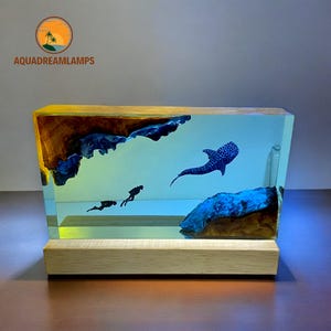 Walvishaai hars kubuslamp – handgemaakt diorama-nachtlampje, oceaanbureaulamp, decor duiker, kindercadeau, kerstlichtcadeau, cadeau voor hem